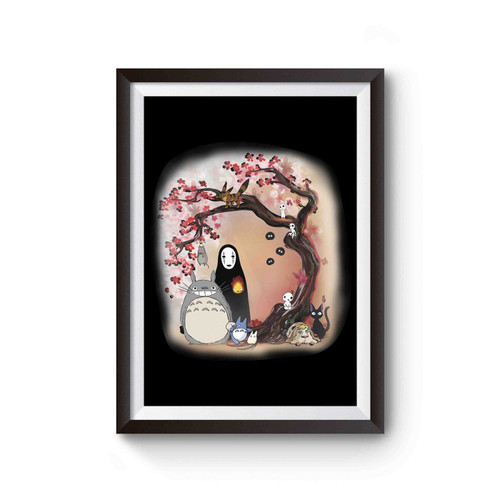 Studio Ghibli Characters Cherry Blossom Tree Poster