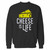Your cheese is life crewneck sweatshirt just got an update. This super comfortable and lighter weight crewneck will become your favorite go-to sweatshirt. The cozy spandex cuffs and waistband make this pill-resistant sweatshirt a fan favorite.And your group will look and feel their best in this premium ringspun cotton crew.