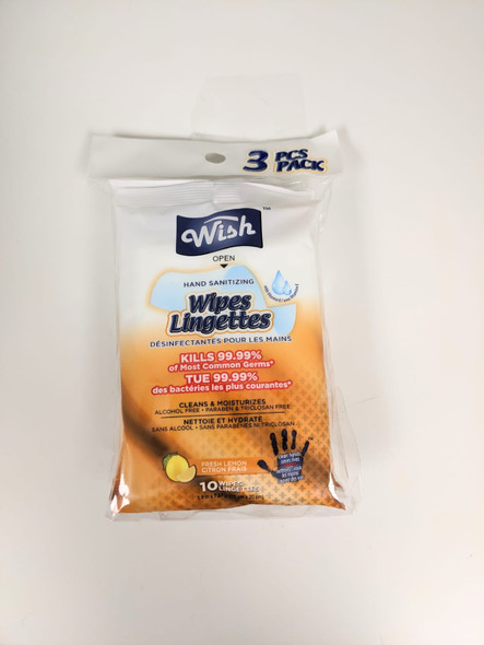 Wish Hand Sanitizing Wipes Bag 10CT 3PK Lemon