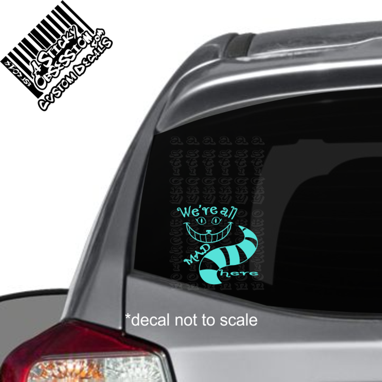 5.5 X 4.75|CGS1122 Chase Grace Studio Were All Mad Here Cheshire Cat Mad Hatter Alice in Wonderland Vinyl Decal Sticker|White|Cars Trucks SUVs Laptops 