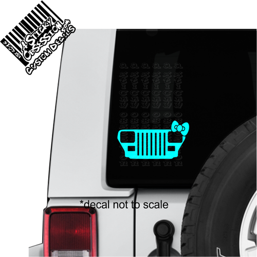 Jeep Wrangler YJ Girl Bow Grill Decal on jeep