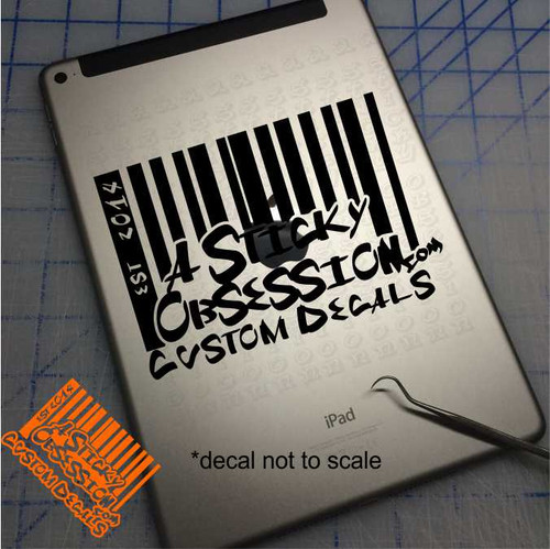 A Sticky Obsession barcode logo on iPad