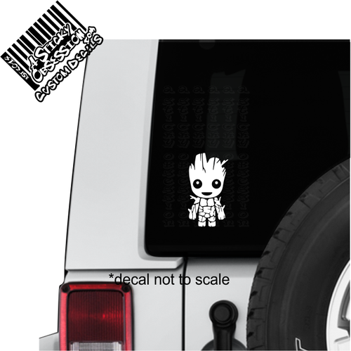 Toddler Groot Smiling Decal Sticker on Jeep