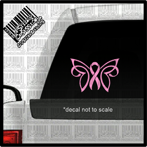 breast cancer pink simple butterfly decal on truck
