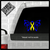 Down Syndrome Blue Yellow Butterfly Ribbon decal on truck