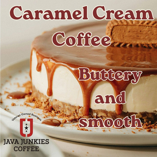 Caramel Cream Coffee. Buttery coffee paired with homemade cheesecake topped with caramel and graham sprinkles.
