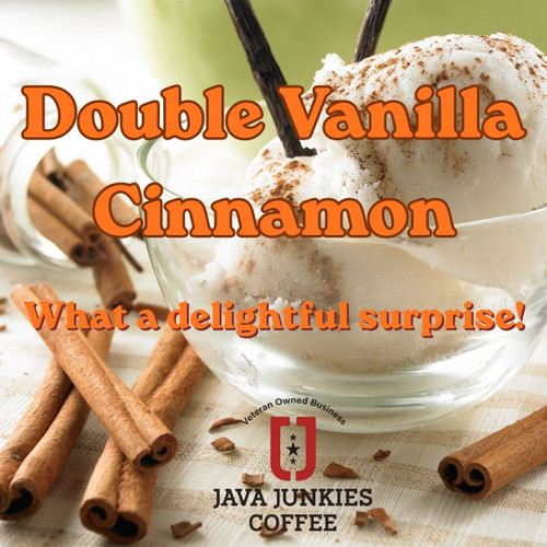 Double Vanilla Cinnamon Coffee. Cinnamon sticks scattered around next to a bowl of vanilla ice cream