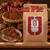 Java Junkies Pecan Pie Coffee. Pecan pie resting on the blue tablecloth next to a hot cup of coffee in a blue mug next to a pile of pecans.