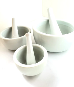 White Mortar and Pestle, 3 piece set