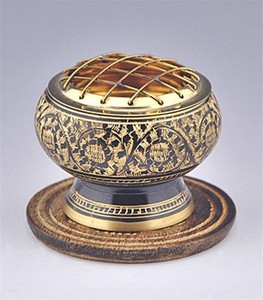 Carved Charcoal Burner with Brass Screen 2.5 inches Carved Charcoal Burner with Brass Screen 2.5 inches