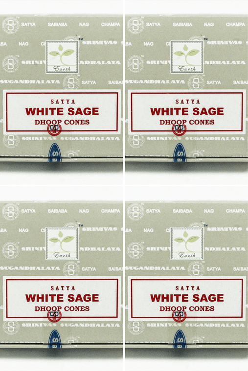 Satya White Sage Incense Cones - 4 Pack Bundle - Purifying Smudge Aromatherapy for Cleansing, Tarot & Meditation