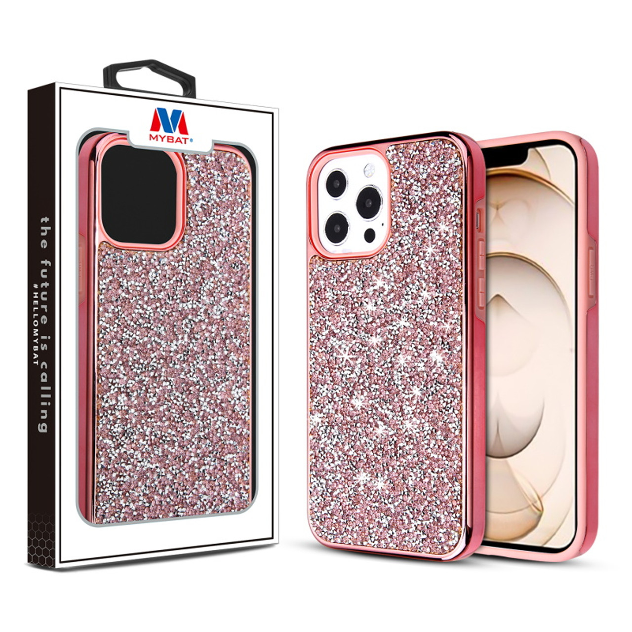 MyBat Encrusted Rhinestones Hybrid Case for Apple iPhone 13 Pro (6.1) -  Electroplated Pink / Pink