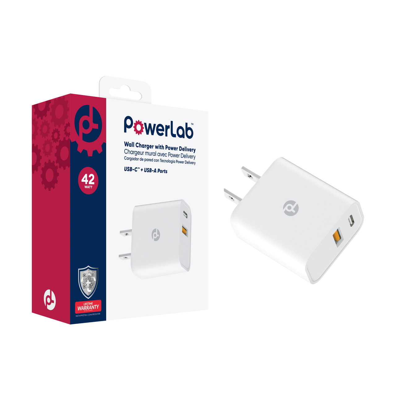 PowerLab 42W Dual Port USB-C / USB-A Wall Charger - White PLB-WC