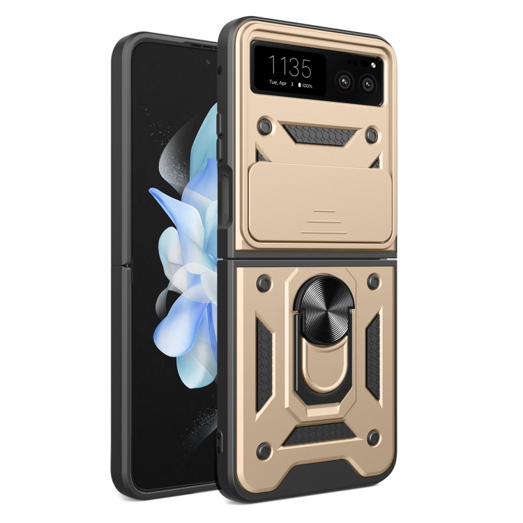 Motorola Razr 2023 Sliding Camera Cover Design TPU Hybrid PC Phone Case -  Gold