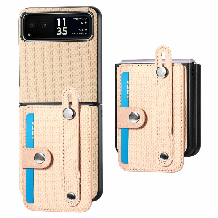 Motorola Razr 2023 Wristband Kickstand Card Wallet Back Cover Phone Case - Khaki Motorola Razr 2023 Wristband Kickstand Card Wallet Back Cover Phone Case - Khaki