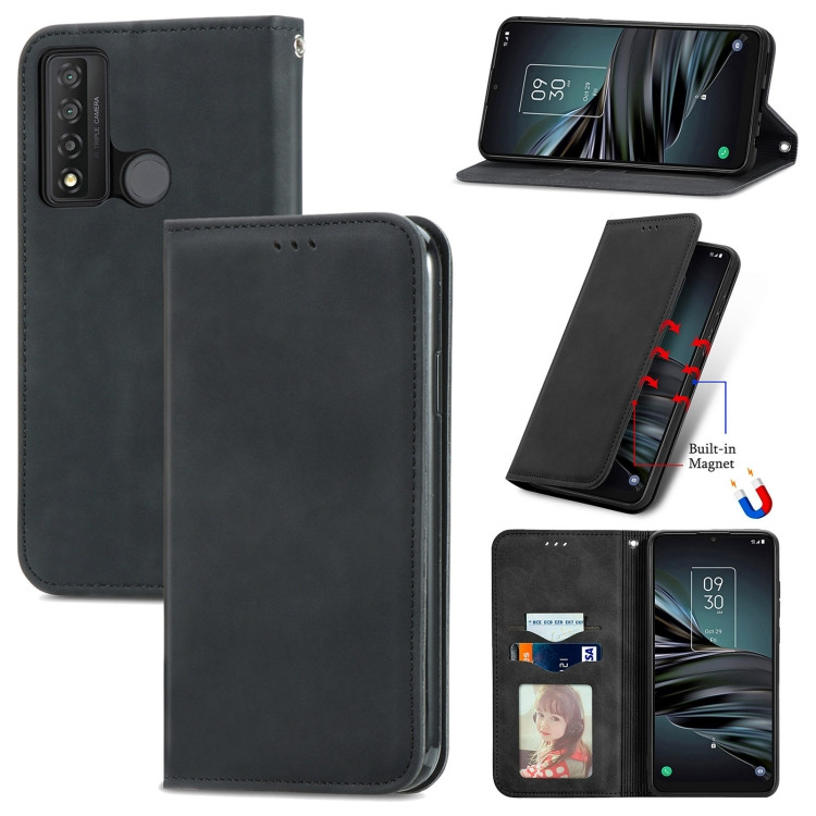 TCL 20 XE Retro Skin Feel Magnetic Horizontal Flip Leather Phone Case - Black TCL 20 XE Retro Skin Feel Magnetic Horizontal Flip Leather Phone Case - Black