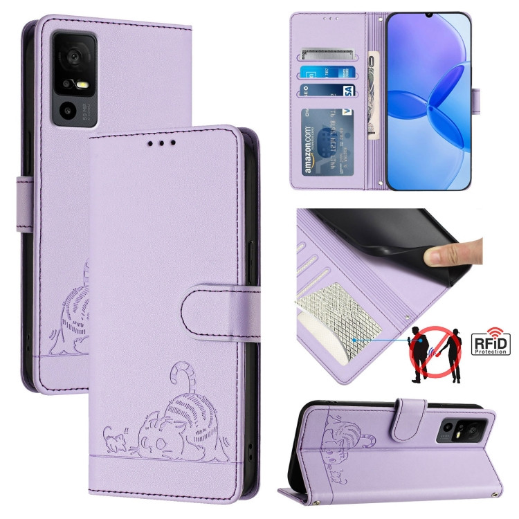 Phone Cases - TCL Embossed Lanyard Leather Pattern RFID Purple