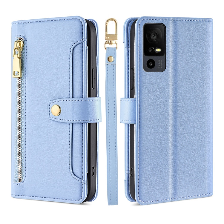 Phone Cases - TCL Leather Texture Wallet Zipper Blue
