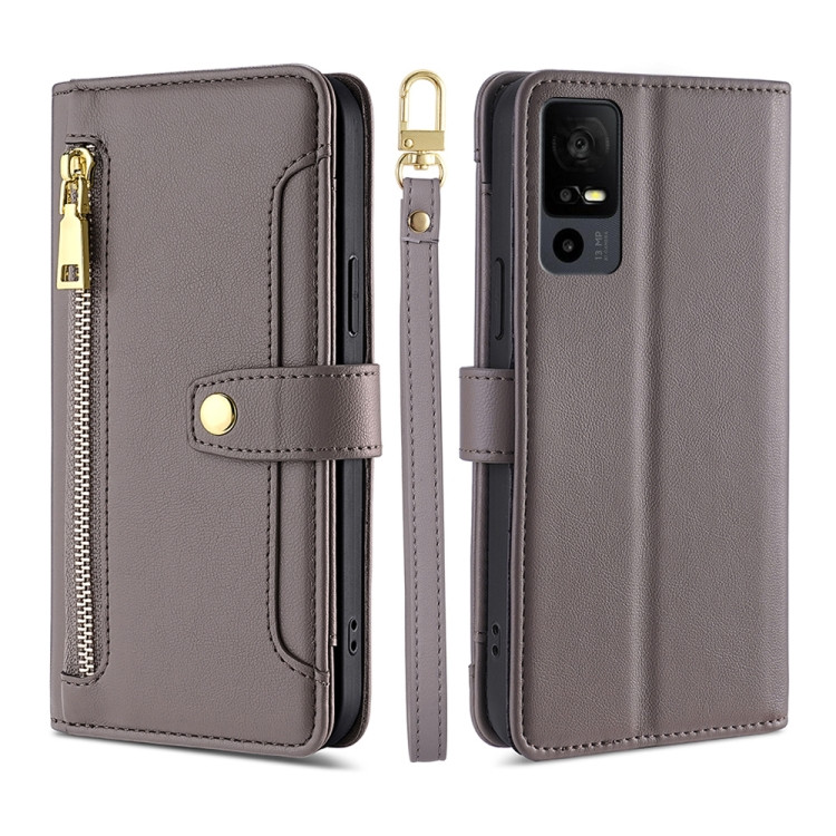 Phone Cases - TCL Leather Texture Wallet Zipper Grey