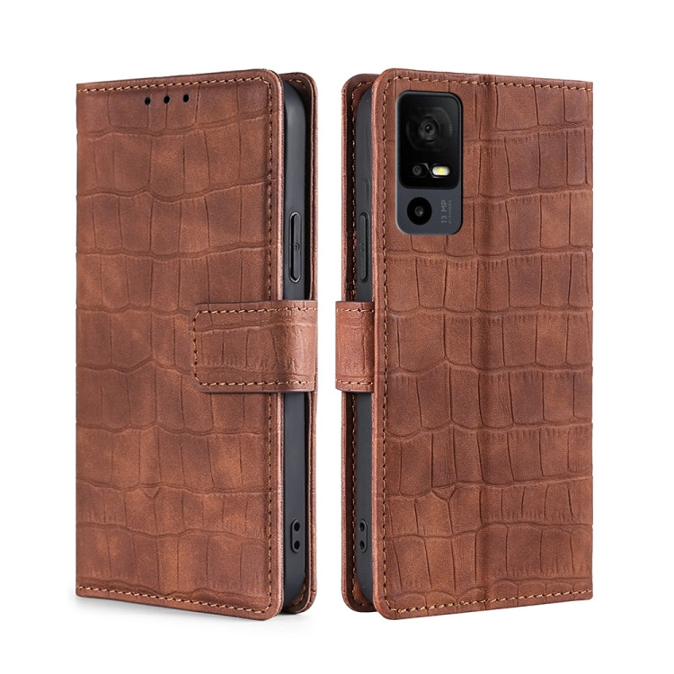 Phone Cases - TCL Crocodile Leather Magnetic Brown