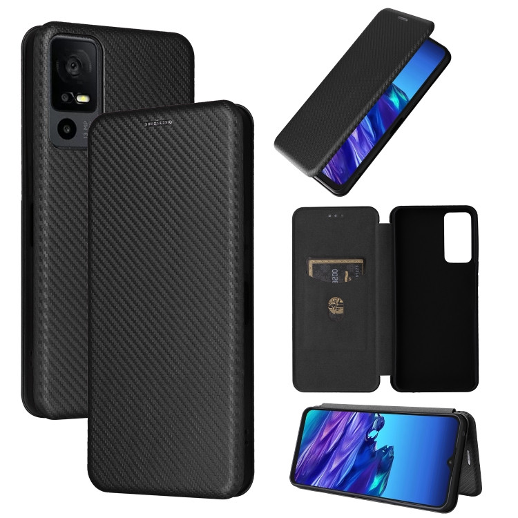 Phone Cases - TCL Carbon Fiber Flip Leather Texture Black