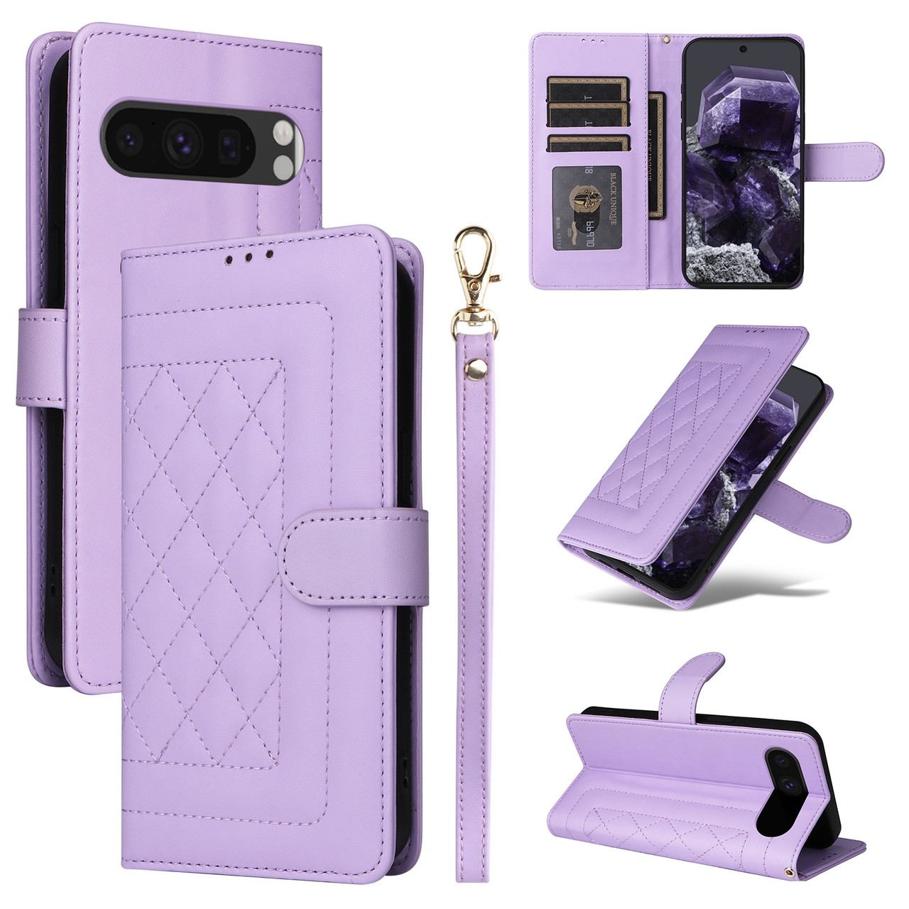 Google Pixelbook i5 / 128gb/ 紫 ケース Google Pixel 9 Diamond Lattice Leather Flip Phone Case - Light Purple