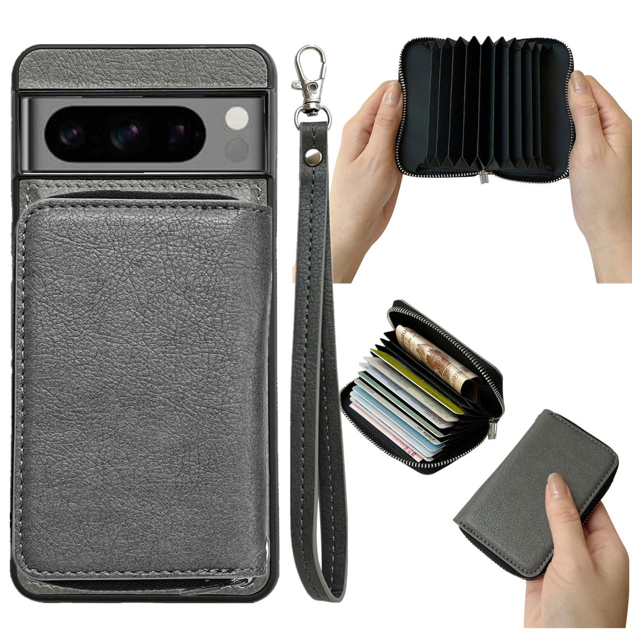 Google Pixel 9 Pro XL Solid Color Zipper 11-Card Slots Bag Phone