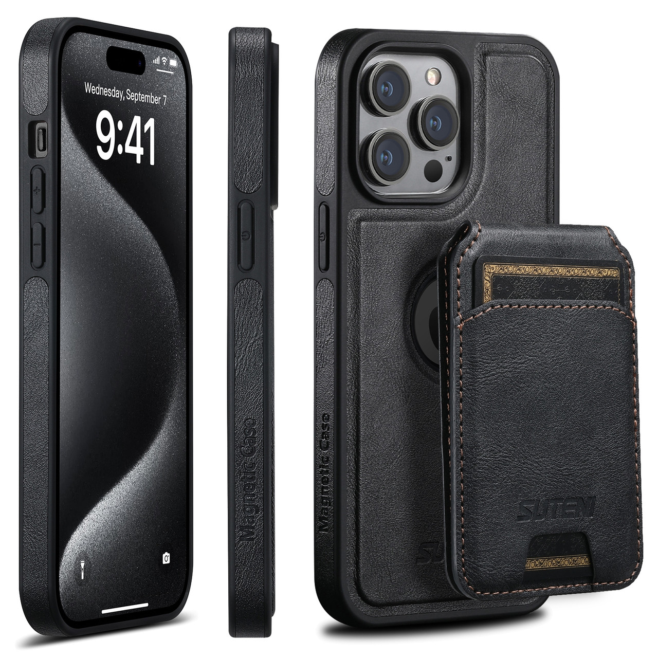iPhone 16 Pro Max Suteni M2 Oil Wax MagSafe Horizontal Card Bag
