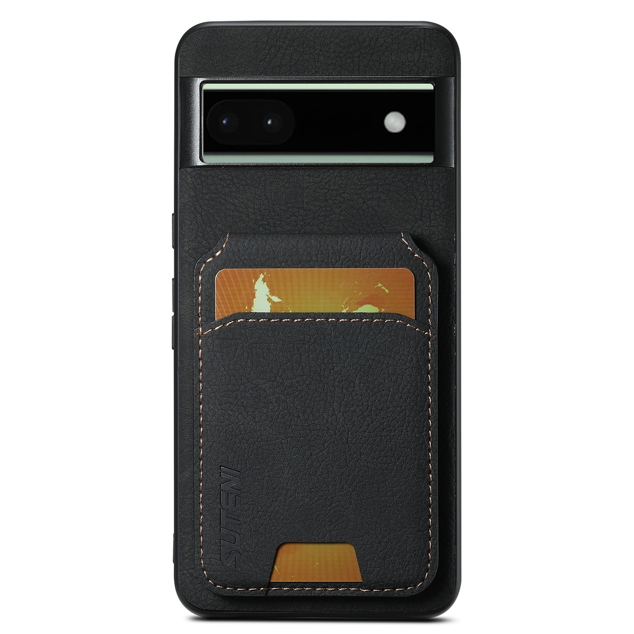 Google Pixel 6a Suteni H02 Litchi Leather Card Wallet Stand Back