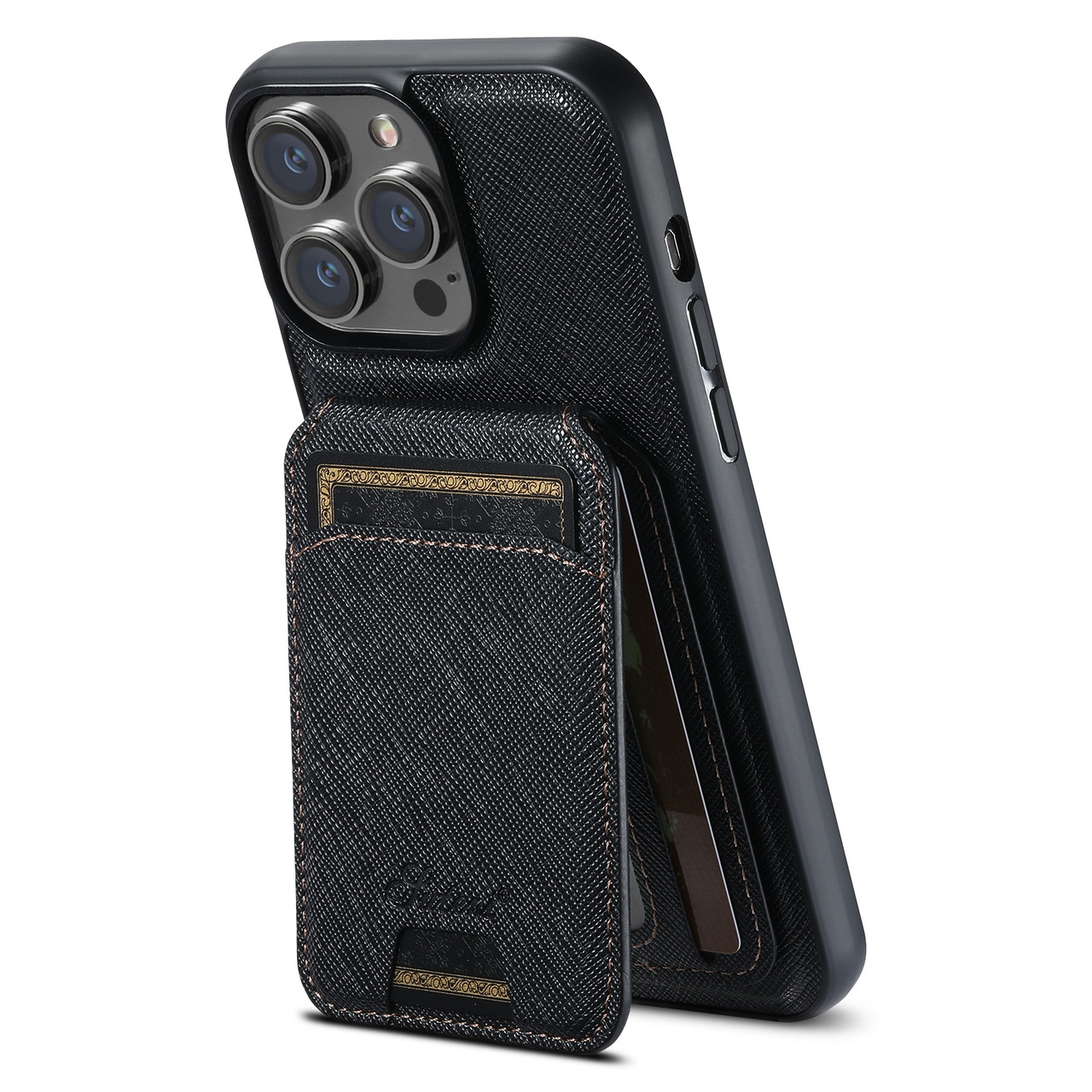 iPhone 14 Pro Max Suteni H18 Cross Grain MagSafe Wallet Leather Phone Case - Black iPhone 14 Pro Max Suteni H18 Cross Grain MagSafe Wallet Leather Phone Case - Black