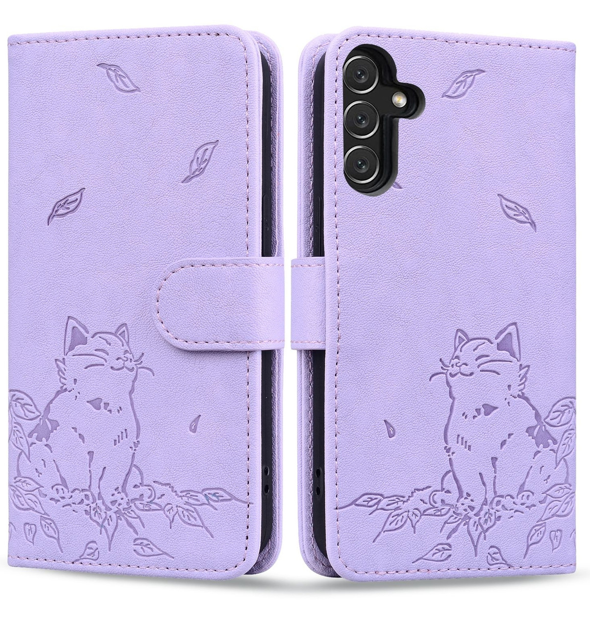 Samsung Galaxy A16 5G Cute Cat Embossed Leather Phone Case - Purple Samsung Galaxy A16 5G Cute Cat Embossed Leather Phone Case - Purple