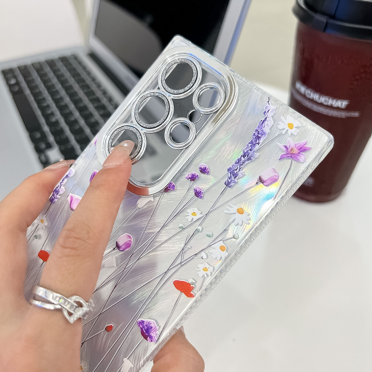 For iPhone 15 Plus Electroplating Splicing Marble Flower Pattern TPU Shockproof Case (Blue