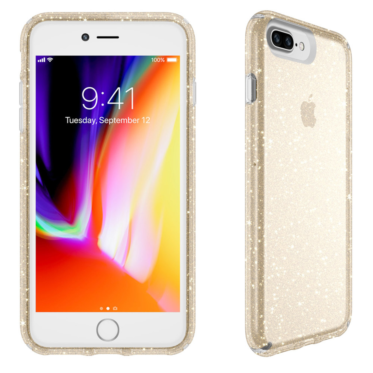 tennis Caroline Contract Speck - Presidio Clear Glitter Case for Apple iPhone 8 Plus / 7 Plus -  Clear and Gold Glitter