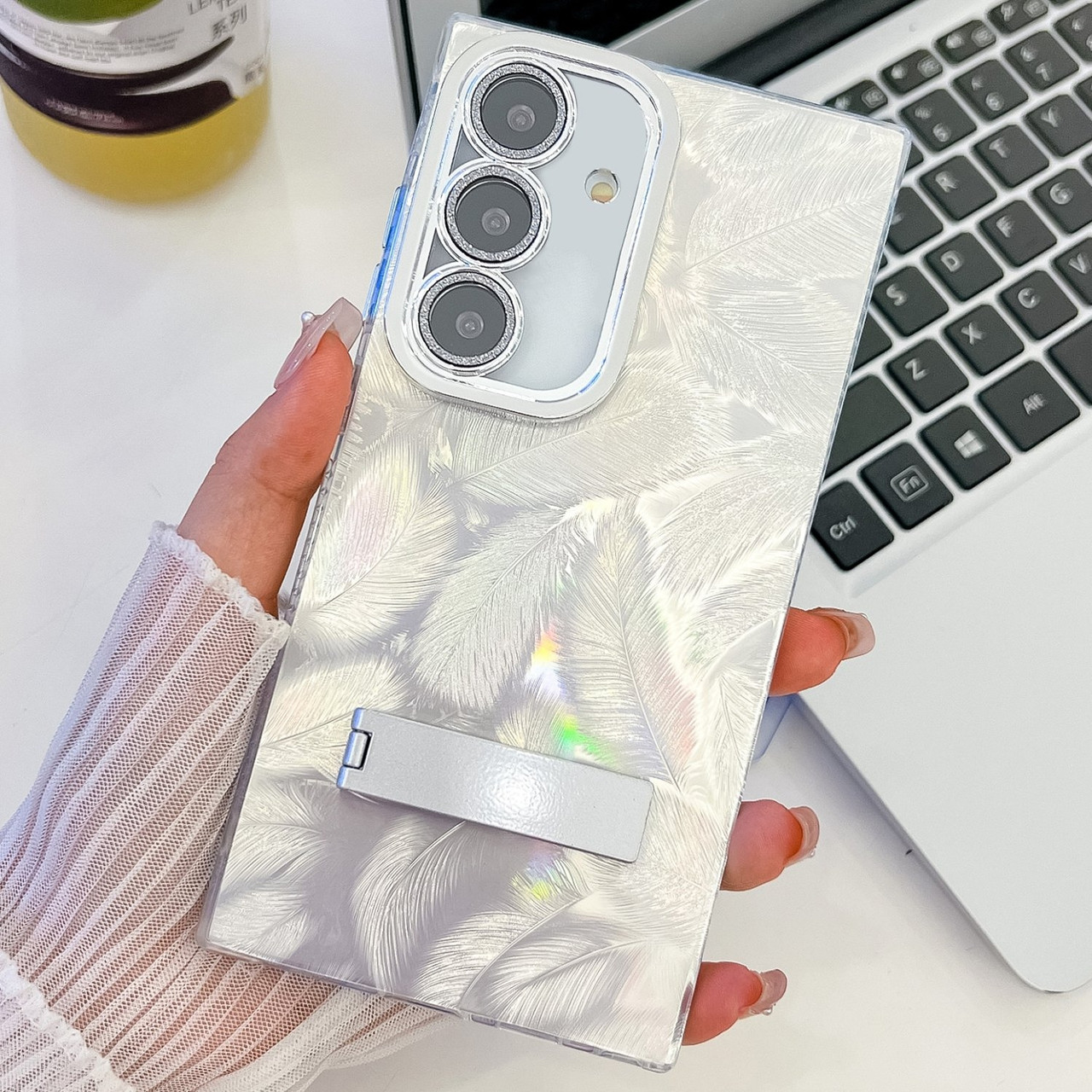 Samsung Galaxy A16 5G Plating Glitter Texture Fold Holder TPU