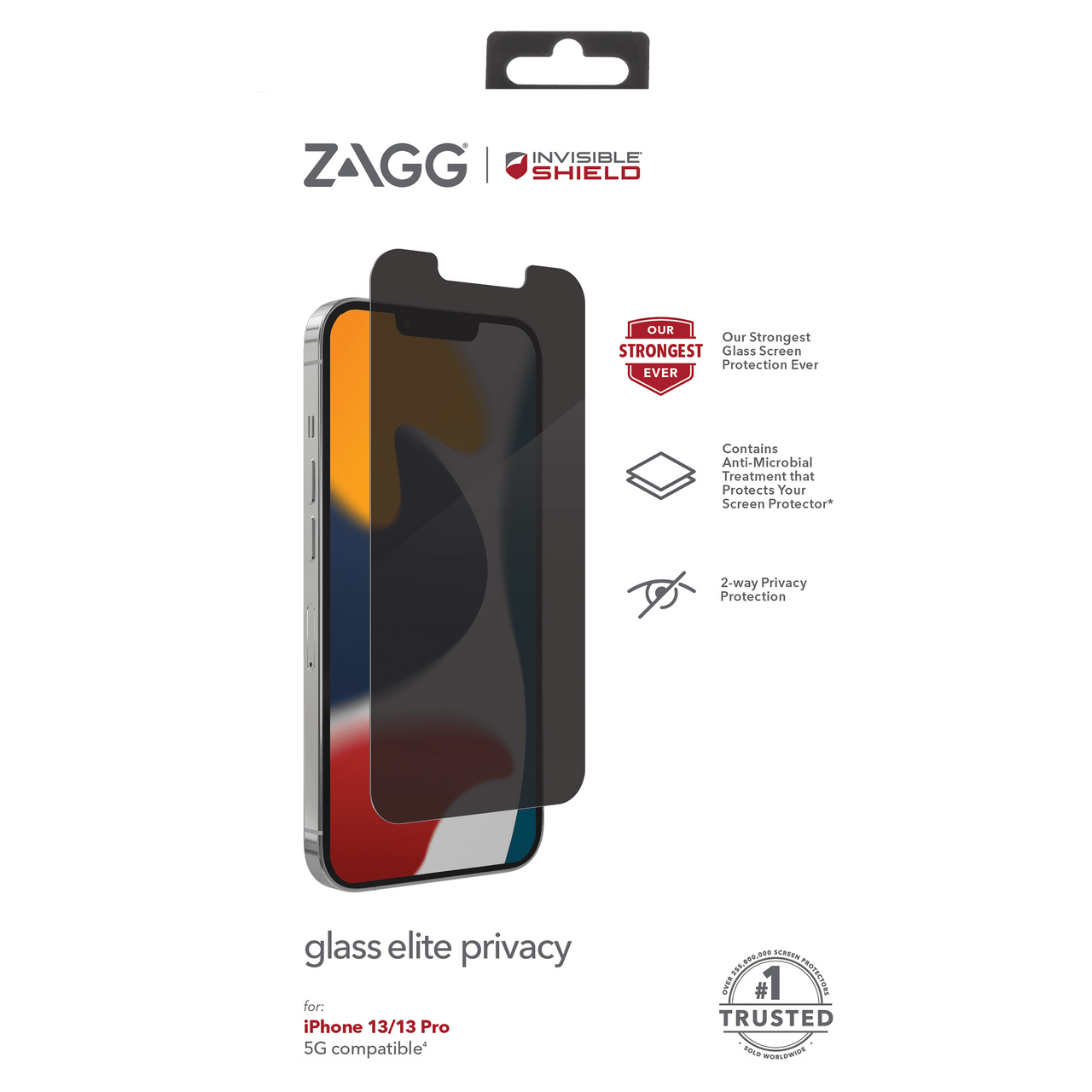 ZAGG InvisibleShield Elite VisionGuard - Pellicola protettiva in vetro per Apple iPhone 13 mini (schermo), antimicrobico, protezione dagli urti, resistente ai graffi, filtro luce blu