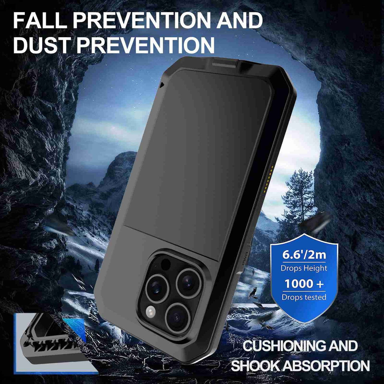 iPhone 16 Pro RedPepper Triple-proof Metal Phone Case - Black