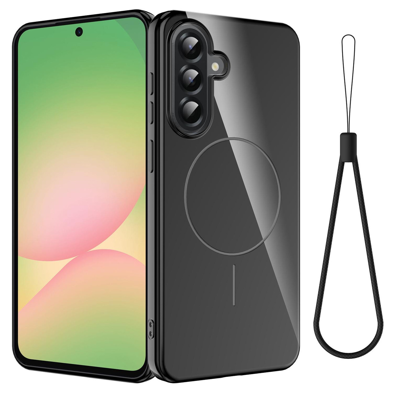 Samsung Galaxy A36 5G Glossy TPU Shockproof MagSafe Phone Case with Lanyard - Black Samsung Galaxy A36 5G Glossy TPU Shockproof MagSafe Phone Case with Lanyard - Black