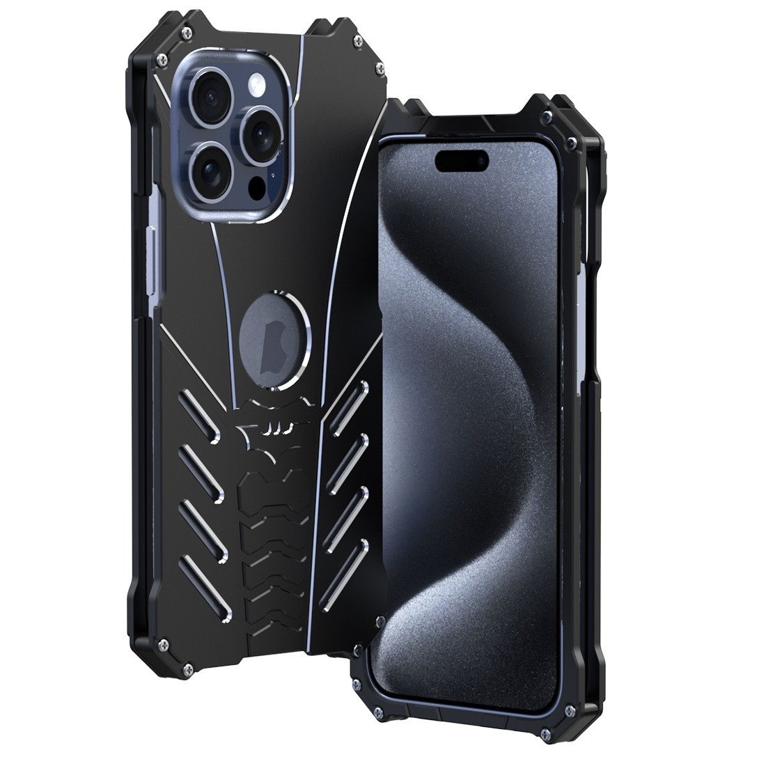 iPhone 15 Pro Max R-JUST Batman Hollow Metal Phone Protective Case - Black iPhone 15 Pro Max R-JUST Batman Hollow Metal Phone Protective Case - Black