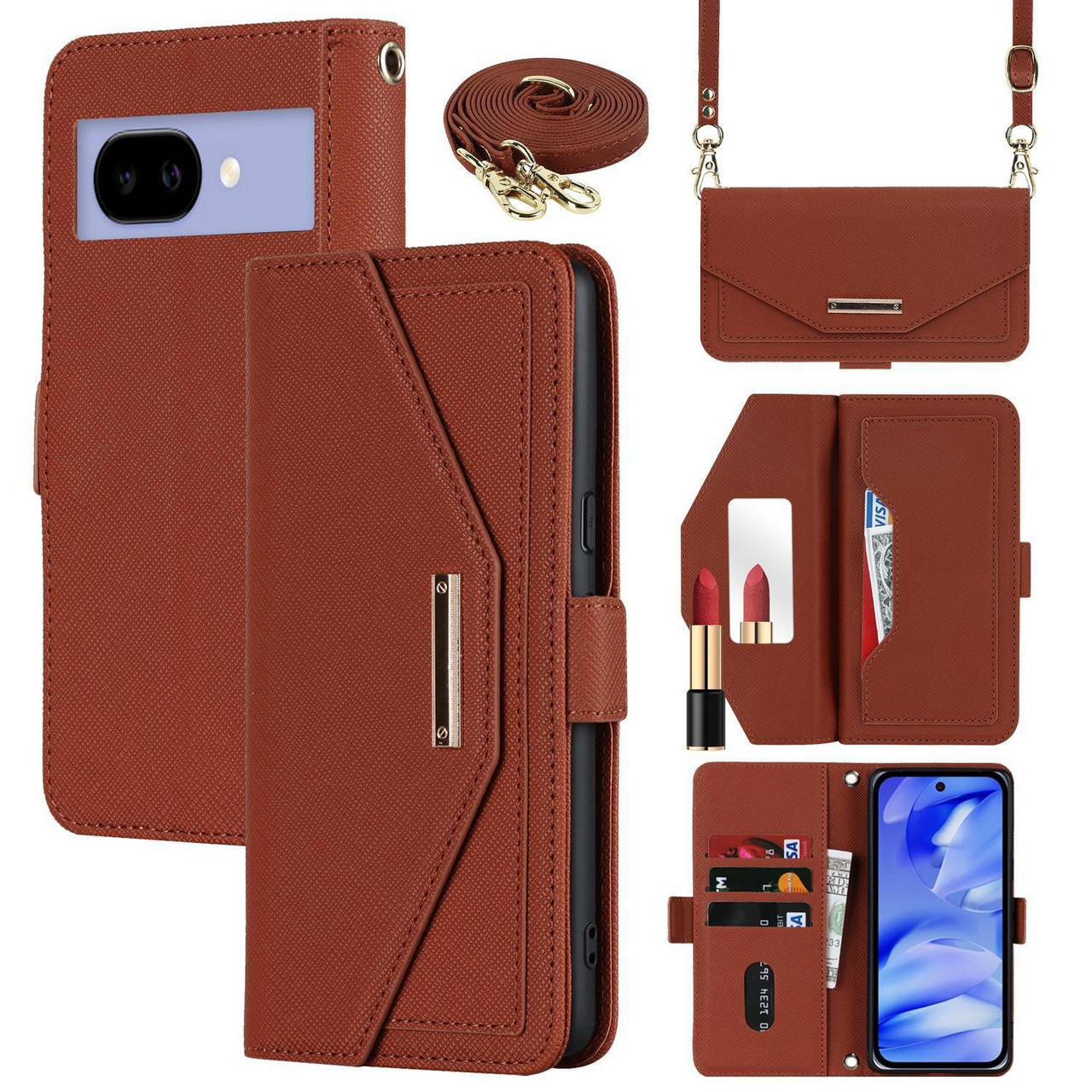 Google Pixel 9a Cross Texture Crossbody Lanyard Leather Phone Case
