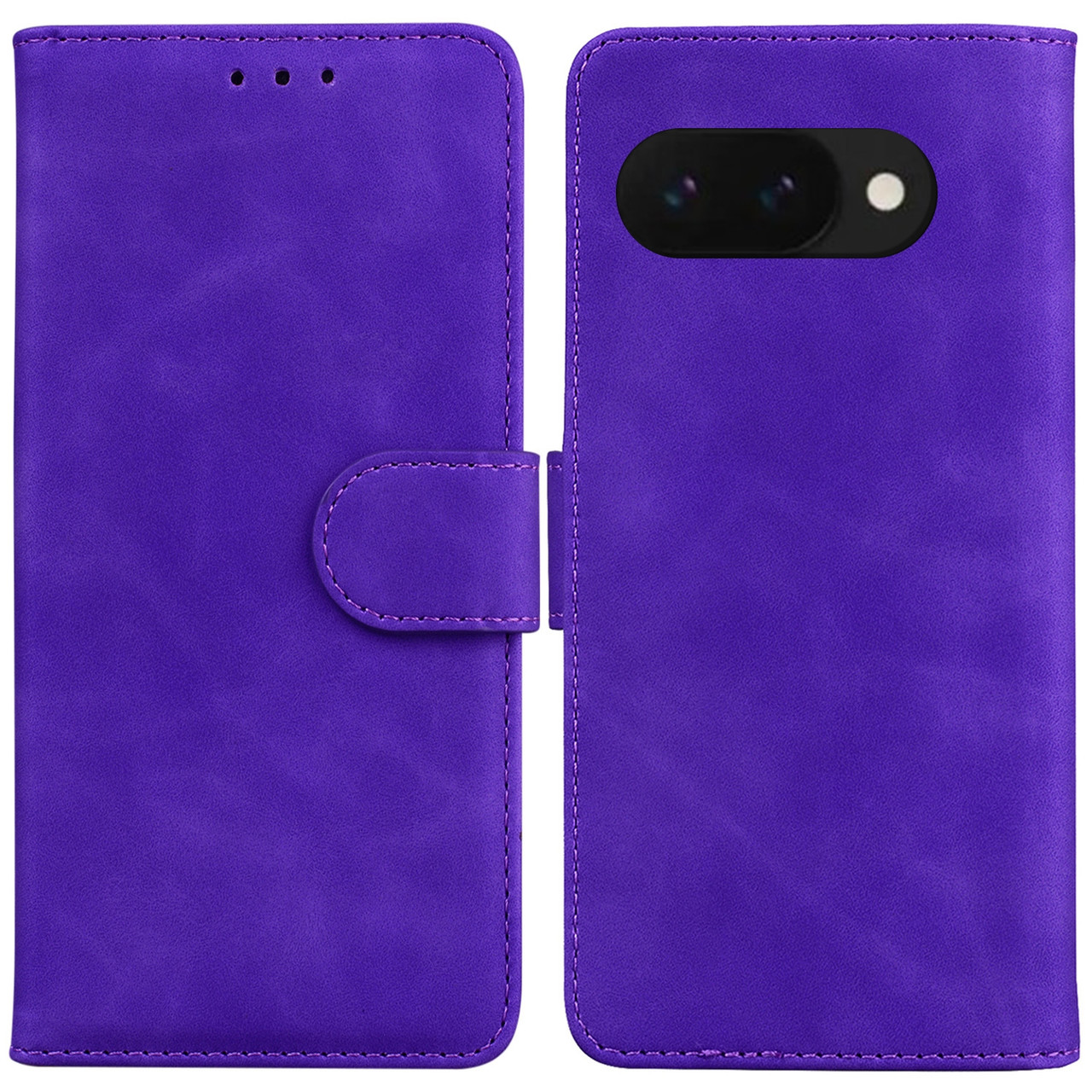 Google Pixel 9a Skin Feel Pure Color Flip Leather Phone Case - Purple