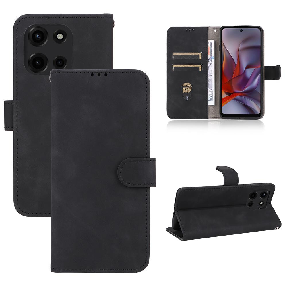 Motorola Edge 2025 Skin Feel Magnetic Flip Leather Phone Case - Black