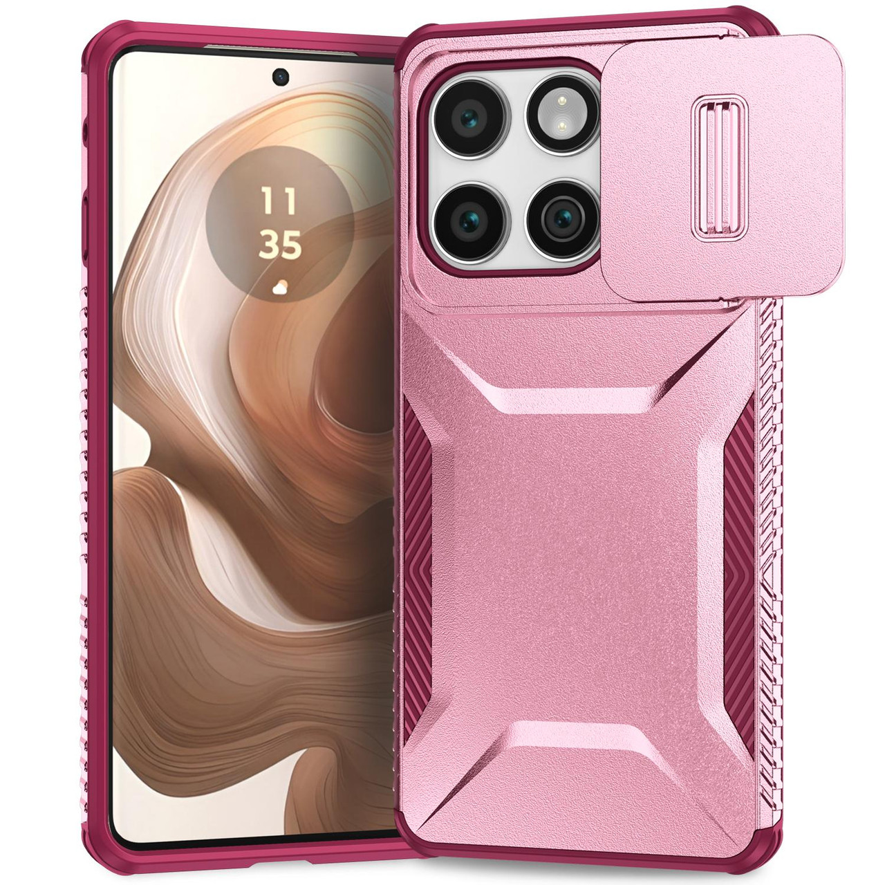 Motorola Edge 2025 Sliding Camshield Phone Case - Pink + Rose Red