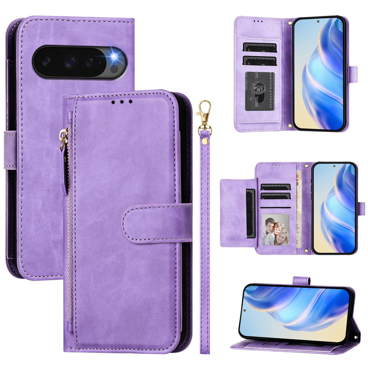 Google Pixel 10 / 10 Pro Multi-Card Slots Zipper Wallet Leather