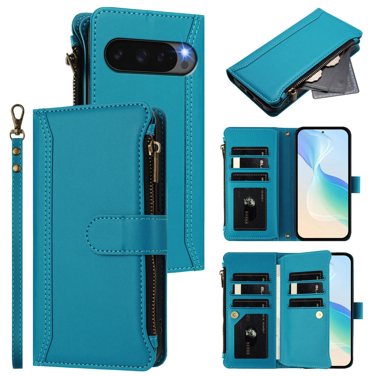 Google Pixel 10 Pro XL Magnetic Closure 9 Card Slots Zipper