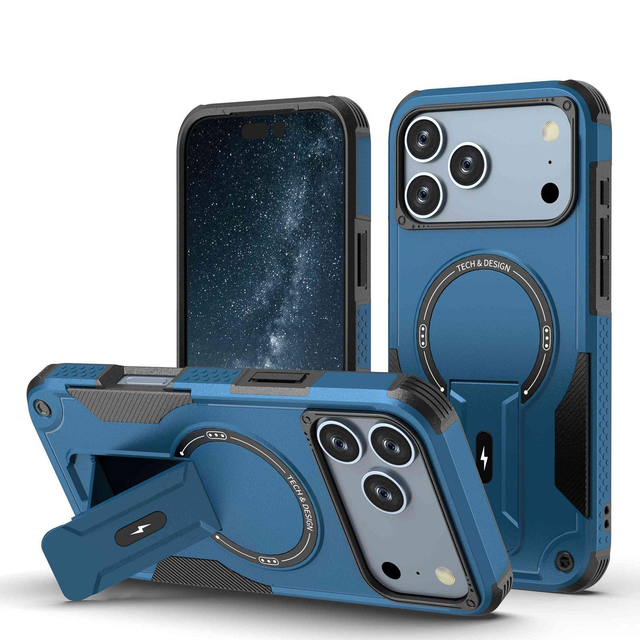 iPhone 17 Pro Max Armor Magsafe Holder PC Hybrid TPU Phone Case - Dark Blue iPhone 17 Pro Max Armor Magsafe Holder PC Hybrid TPU Phone Case - Dark Blue