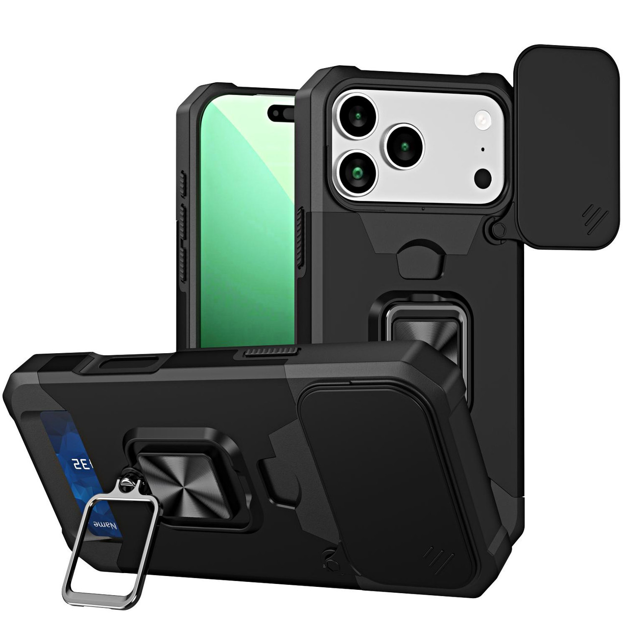 iPhone 17 Pro Max Camera Shield Card Slot PC+TPU Phone Case - Black