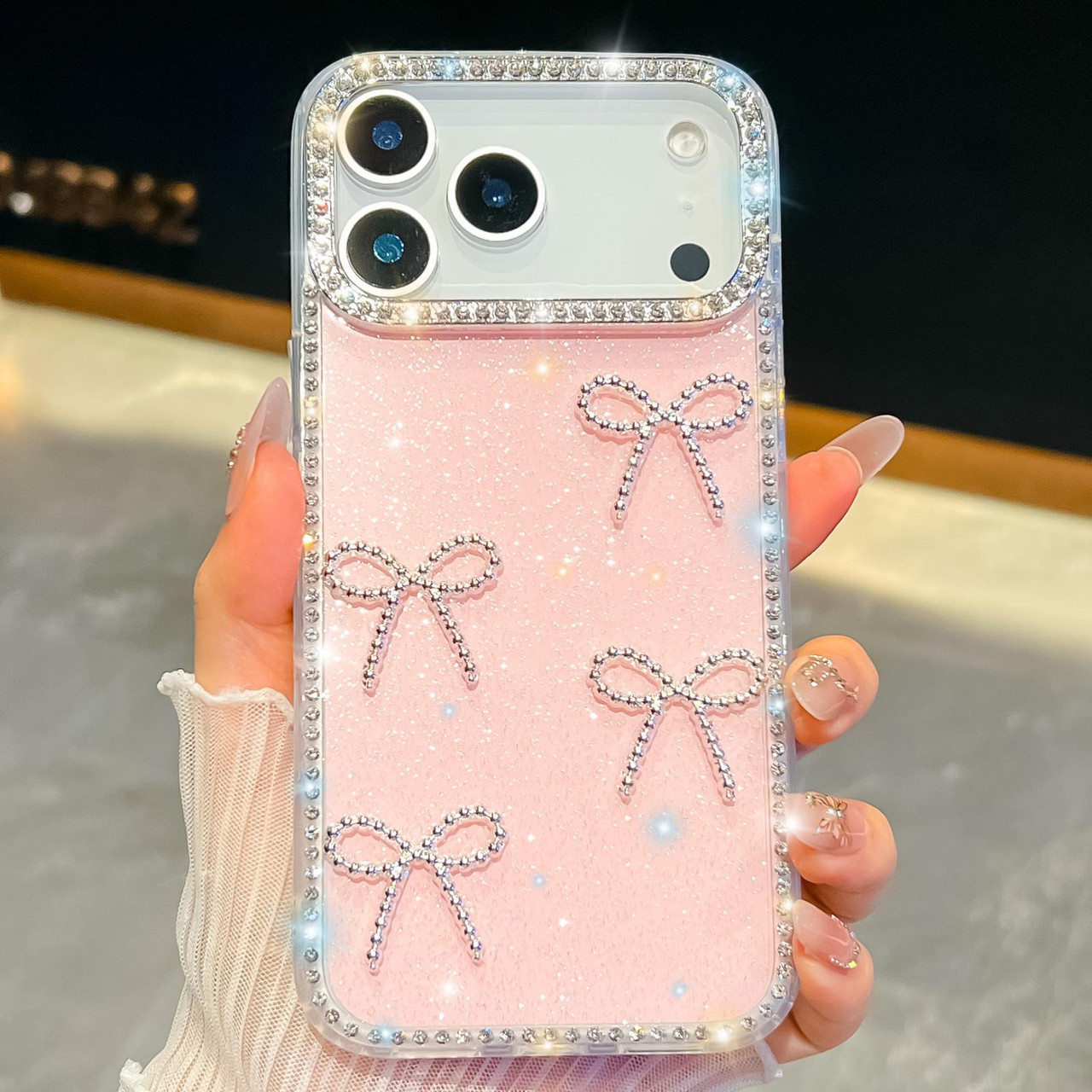 iPhone 17 Pro Max Diamond Glitter Bow-knot Four-Corner Shockproof