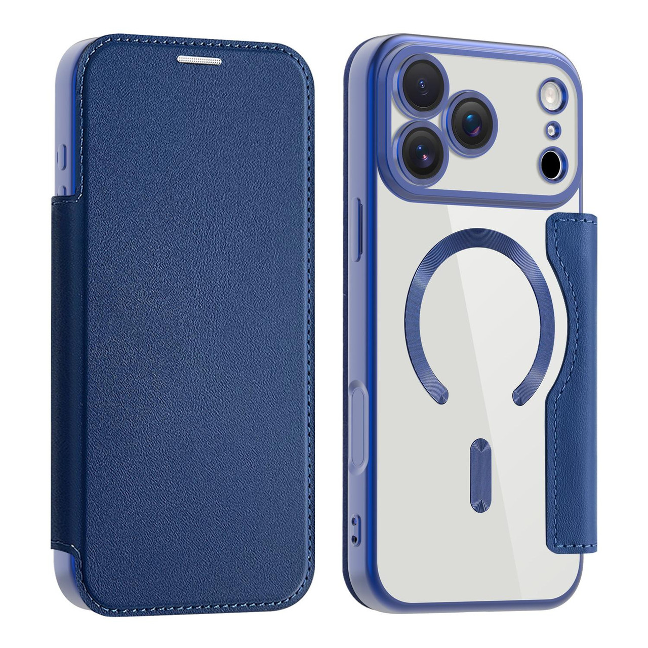 iPhone 17 Pro Max Shield MagSafe RFID Anti-theft Leather Phone Case - Dark Blue iPhone 17 Pro Max Shield MagSafe RFID Anti-theft Leather Phone Case - Dark Blue