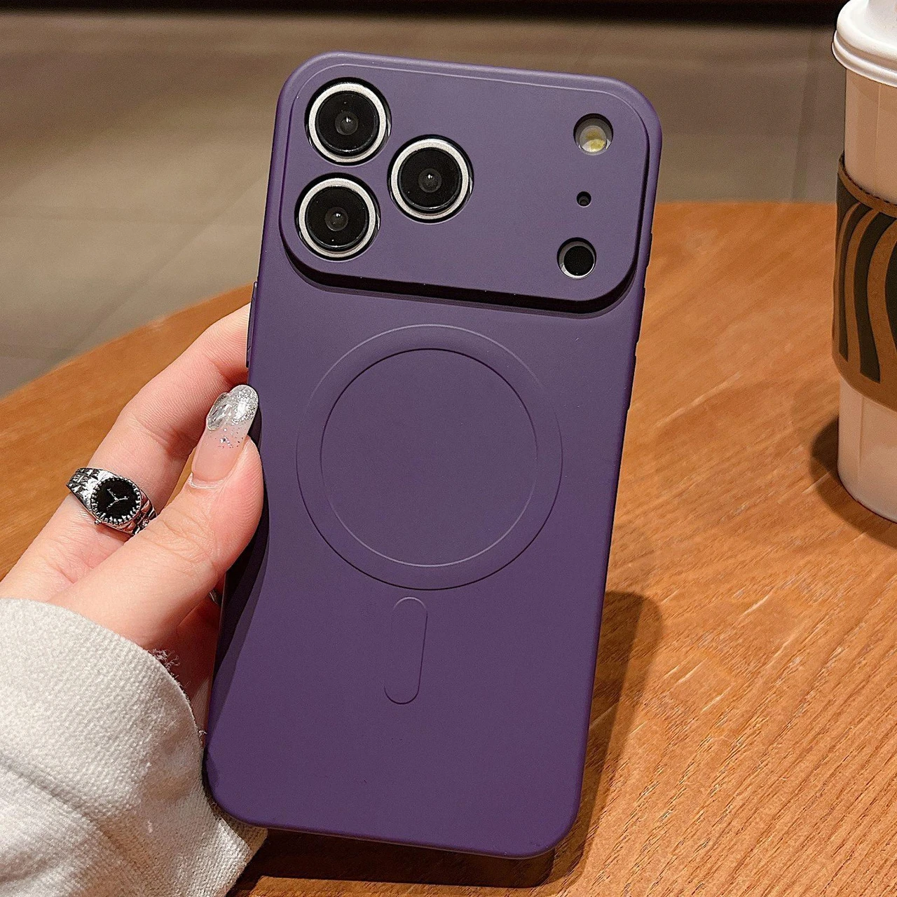 iPhone 17 Pro Max Solid Color Liquid Silicone MagSafe Magnetic Phone Case -  Dark Purple