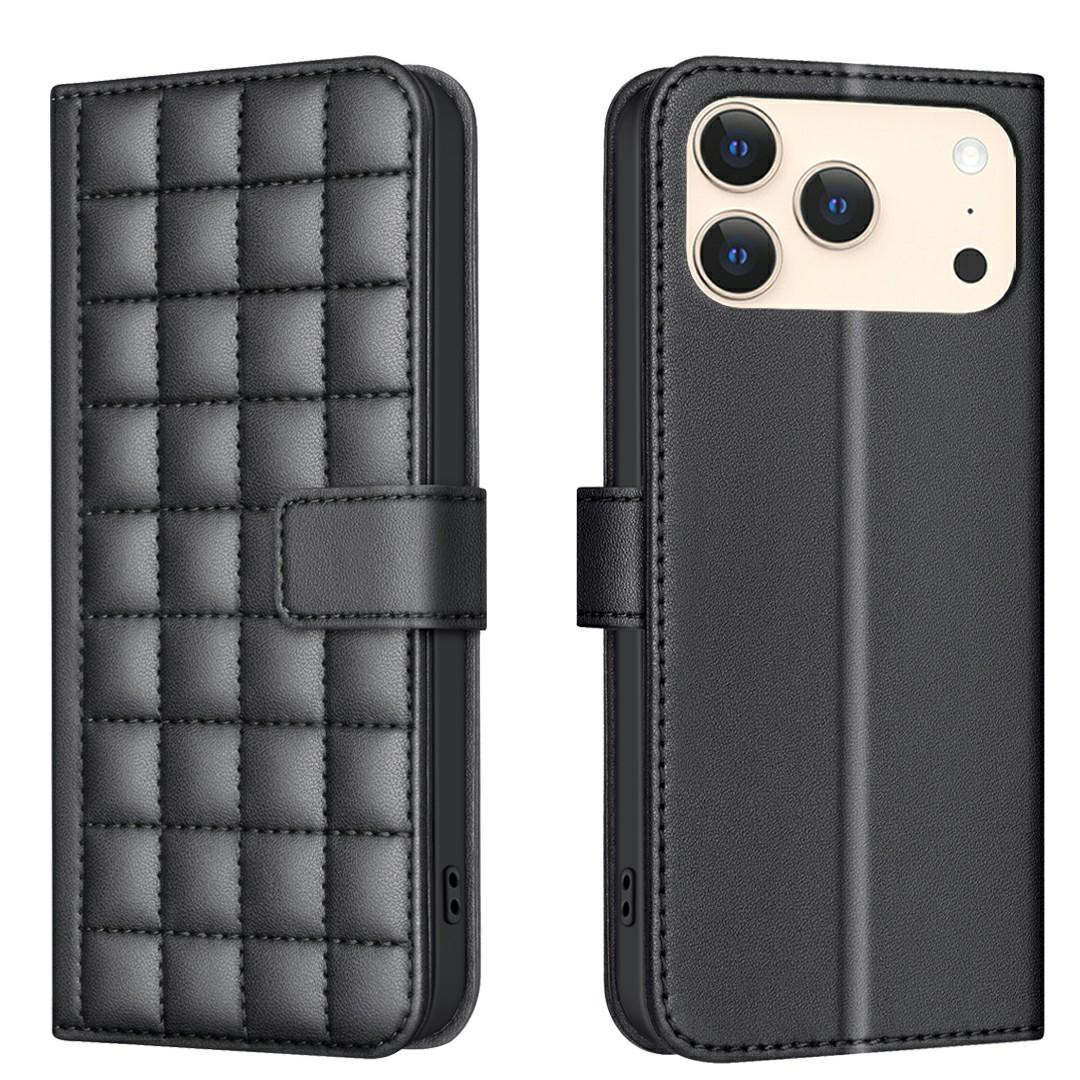 iPhone 17 Pro Max Square Texture Leather Phone Case - Black iPhone 17 Pro Max Square Texture Leather Phone Case - Black